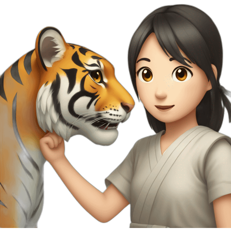 Tiger in arm of Japanese  girl  emoji