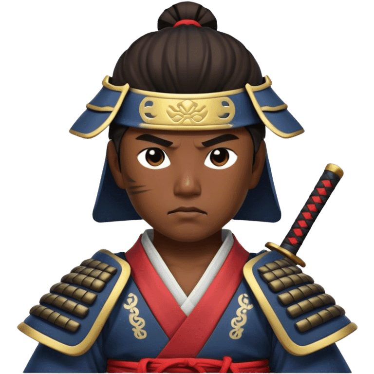 Cinematic Realistic Samurai Pop Culture Emoji, depicted with a noble, stoic portrayal of a samurai warrior rendered with crisp detail and dramatic, traditional lighting. emoji