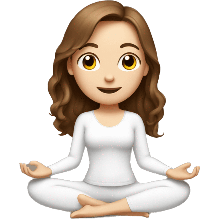 White girl with brown hair doing yoga emoji