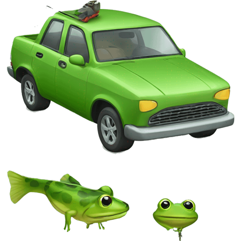 Car fishing with frog emoji