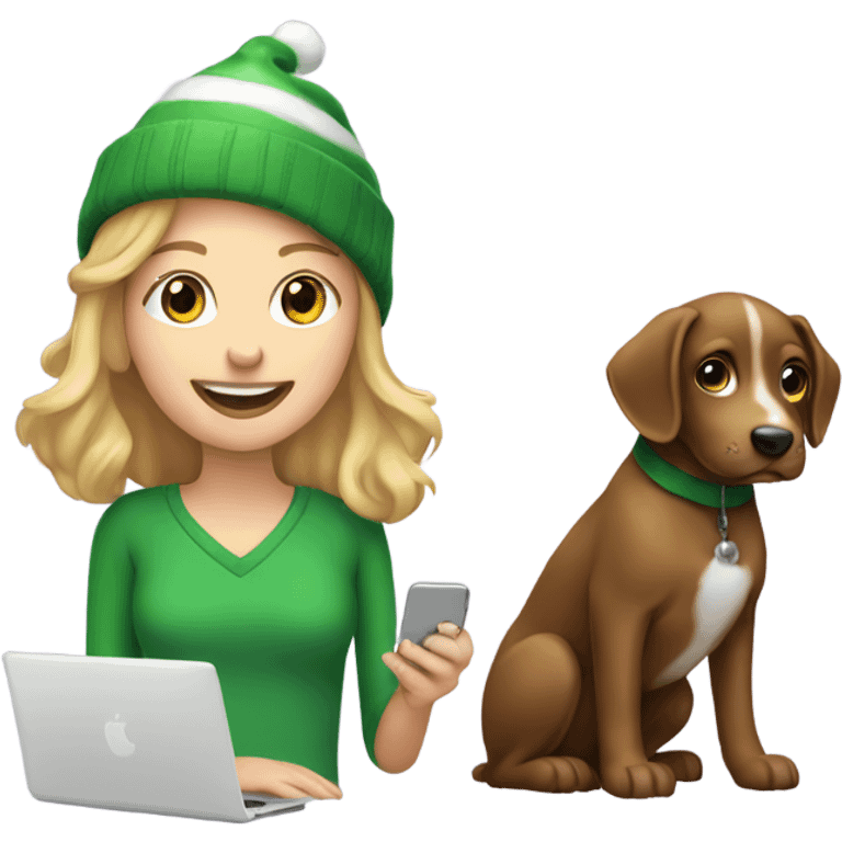 girl in monitor christmas with dog and iphone emoji