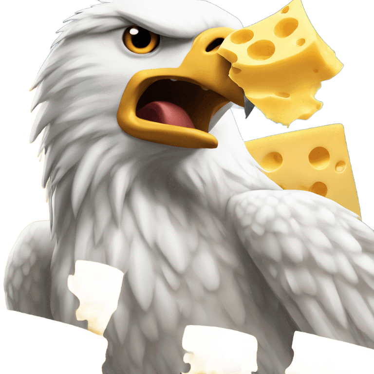 An eagle gagging on a massive piece of cheese emoji