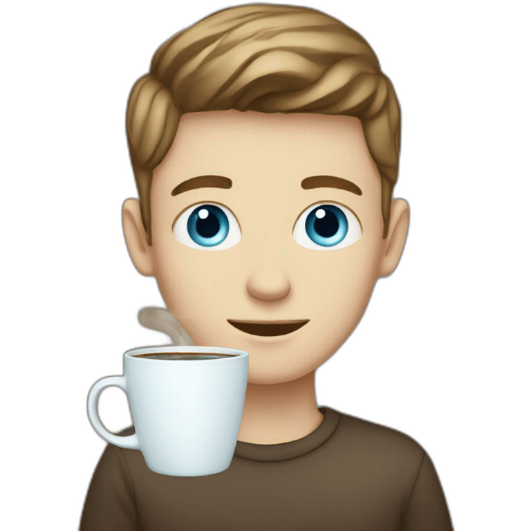 white boy blue eyed boy with a cup of Coffee emoji