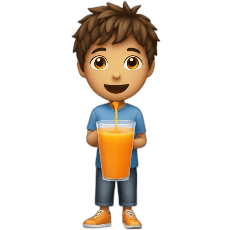 A boy drinking a orenge juice  emoji