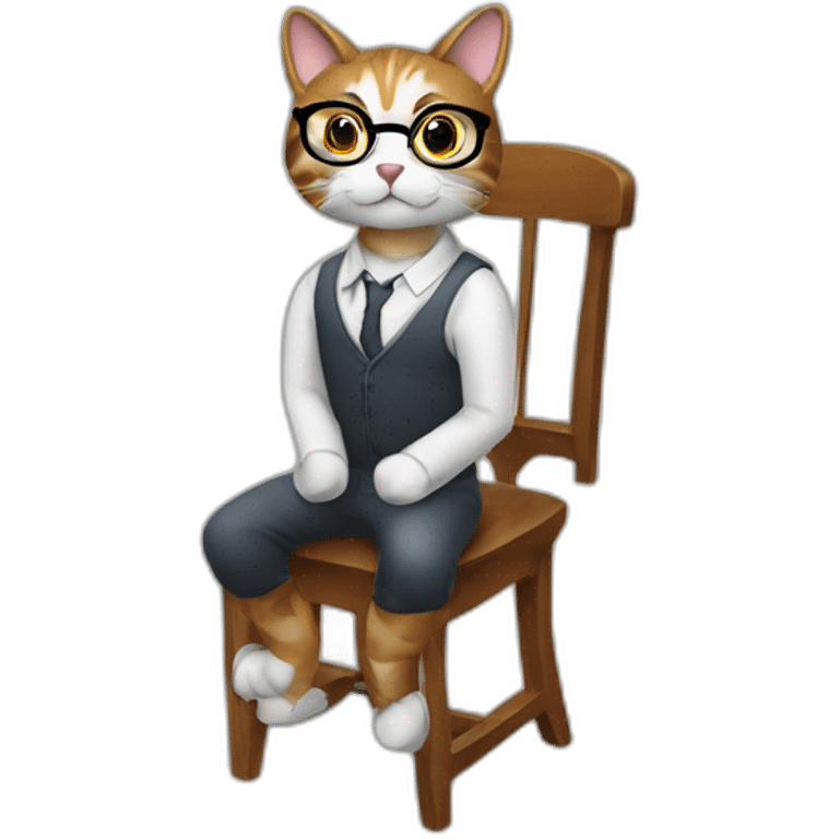 a cat phd student sit on a chair desk with glasses and dress emoji