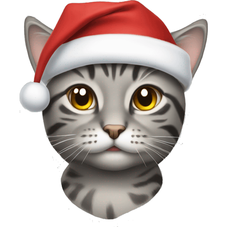 Gray tabby cat wearing Santa hat emoji