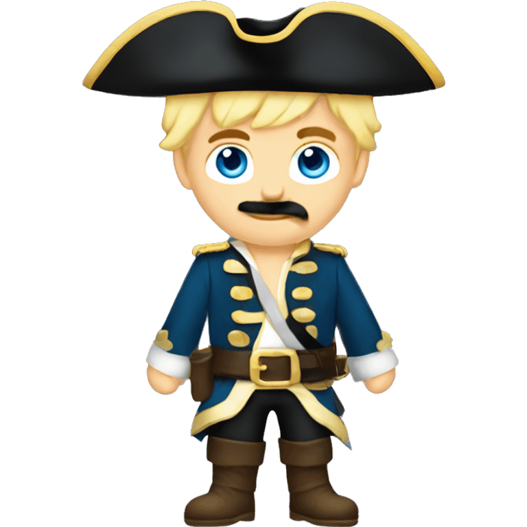 Male pirate black captain hat BLACK SASH black moustache blue eyes short blond hair  emoji