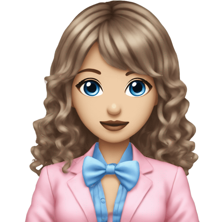 brunette blue eyes fancy pink gyaru outfit emoji