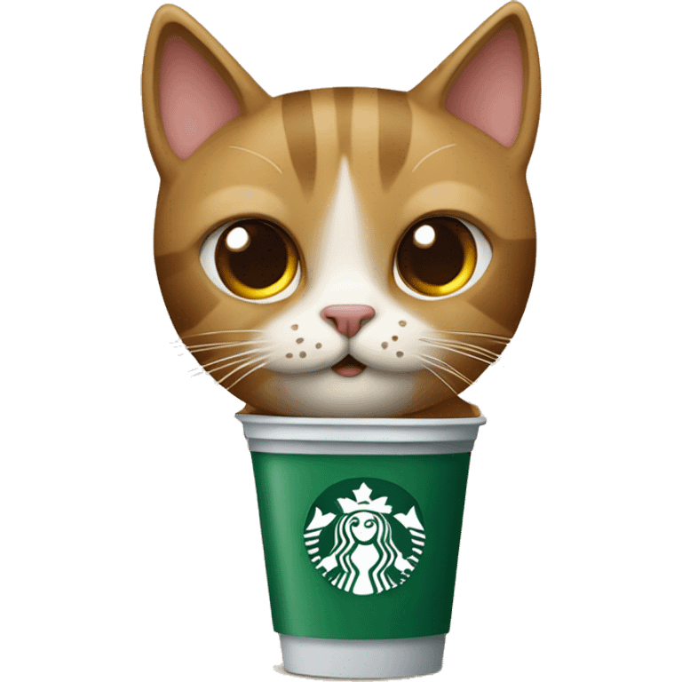 un gato con anteojos agarrando un vaso de starbucks emoji