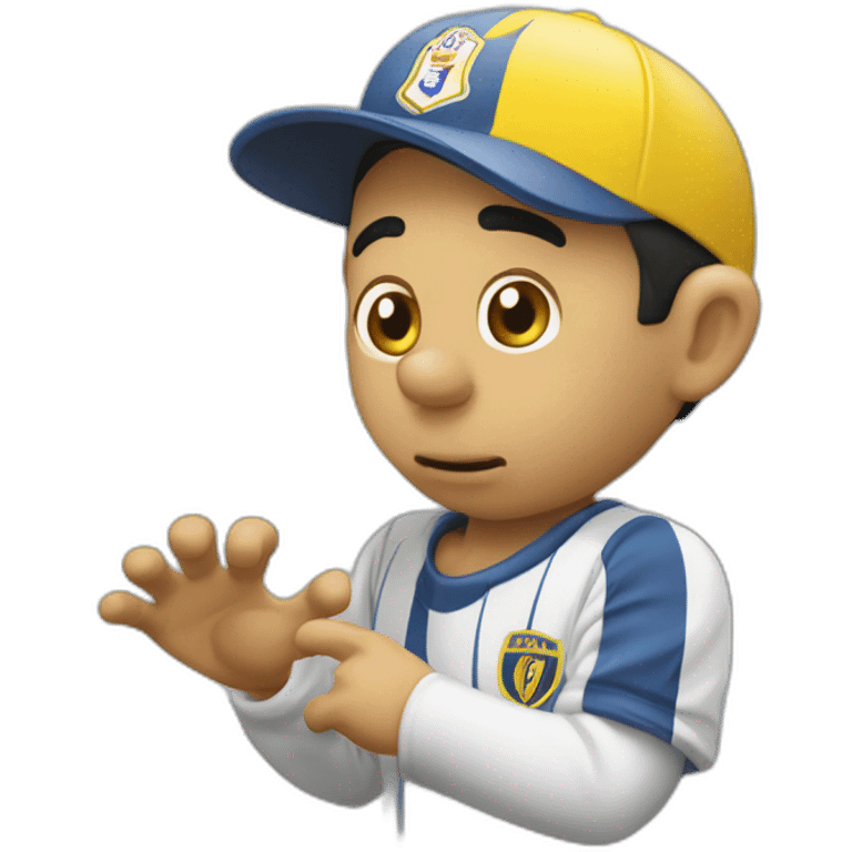 riquelme haciendo el topo gigio emoji