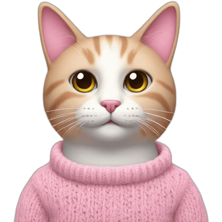 Pink cat in white knitted sweater emoji