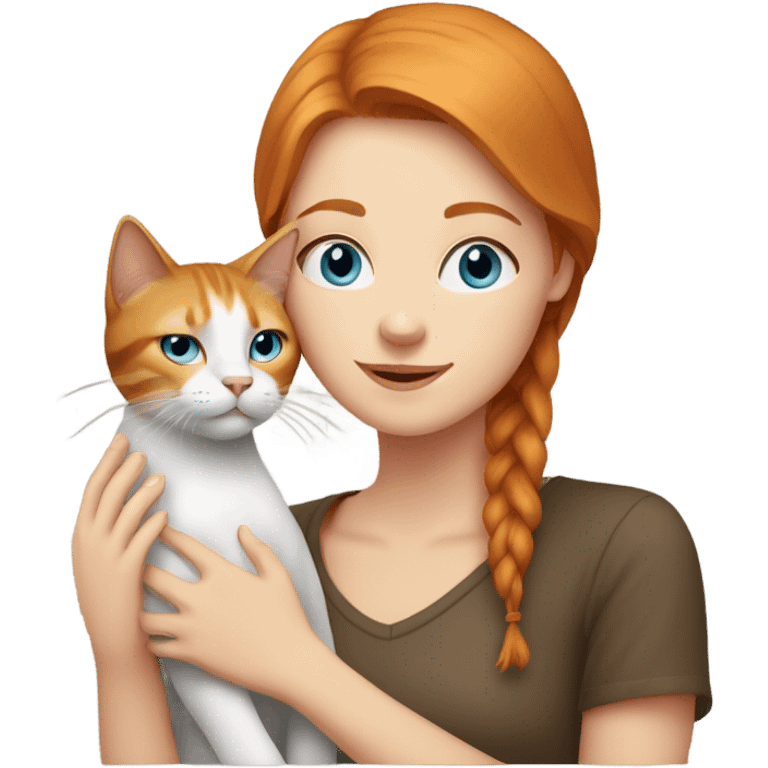 Ginger straight hair and blue eyes woman peting cat emoji