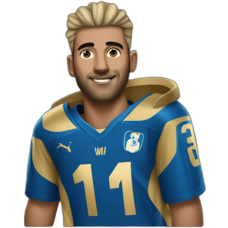 Mohemad sami in blue jersey with golden goat emoji