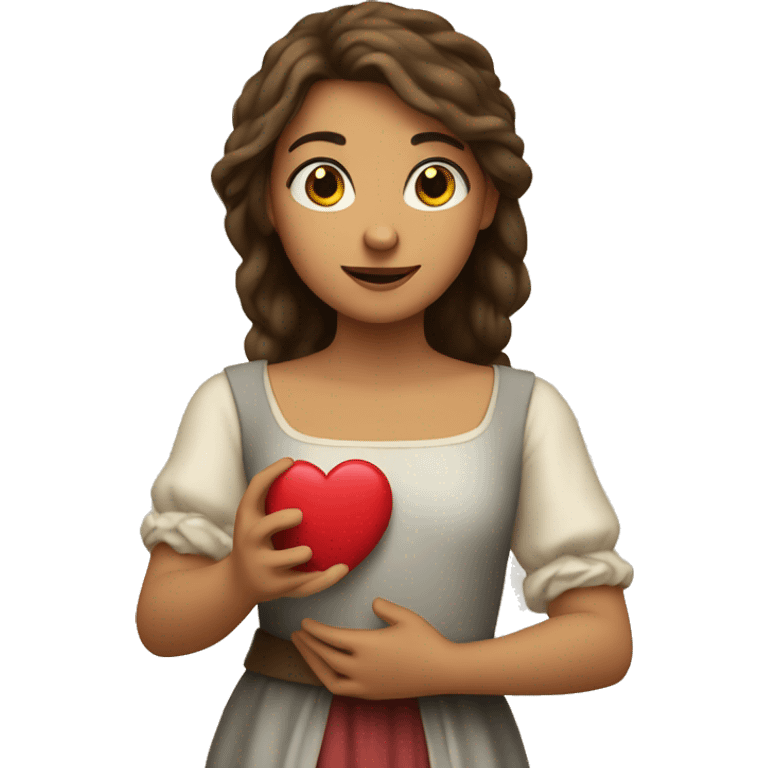 Juliet holds a heart in her hand emoji