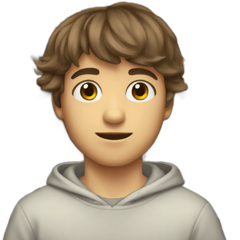 boy with brown hair and bangs wearing a sweatshirt emoji