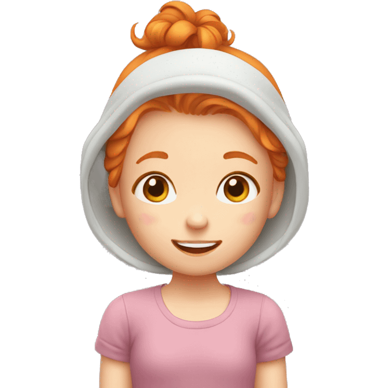 A cute little ginger girl is blushing and embarrassed emoji