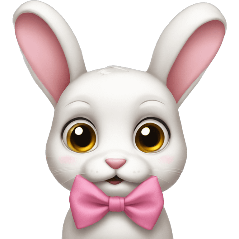 rabbit sad big eyes pink bow emoji