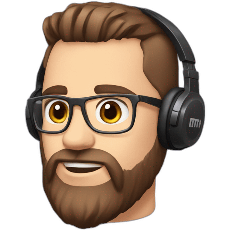 twitch emote husband with brown hair fade haircut and a full beard with blue eyes wearing gaming headset, mad emoji