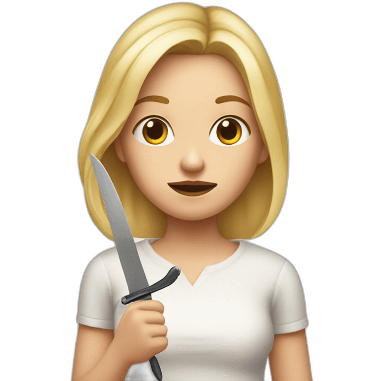 blonde girl with pursed lips brings a knife to her hand emoji