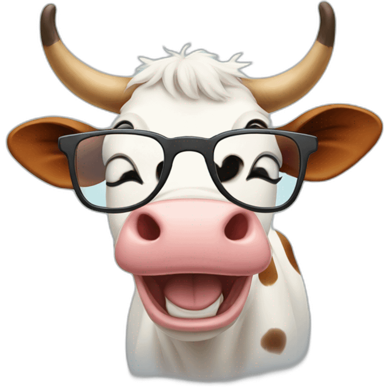 A cow is laughing with old glasses emoji