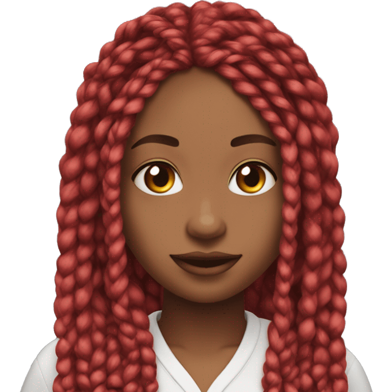 box braids color red, front facing, shoulder length, with hearts emoji