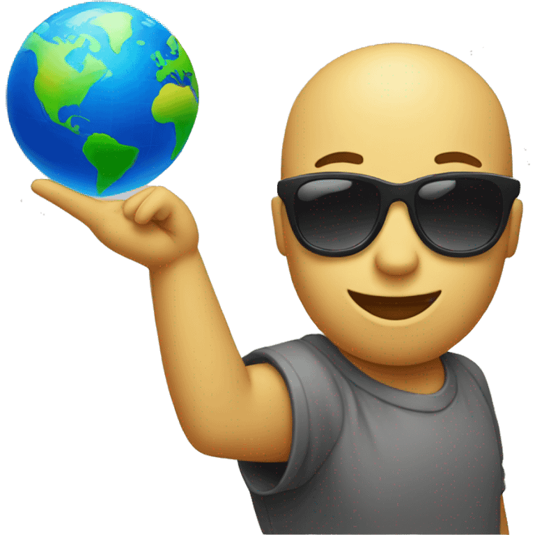 a standard emoji with sunglasses and hand which spins a globe by the index finger emoji