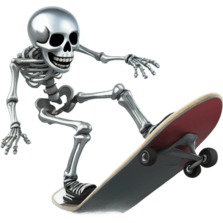 Chrome skeleton skateboarding over a boat emoji