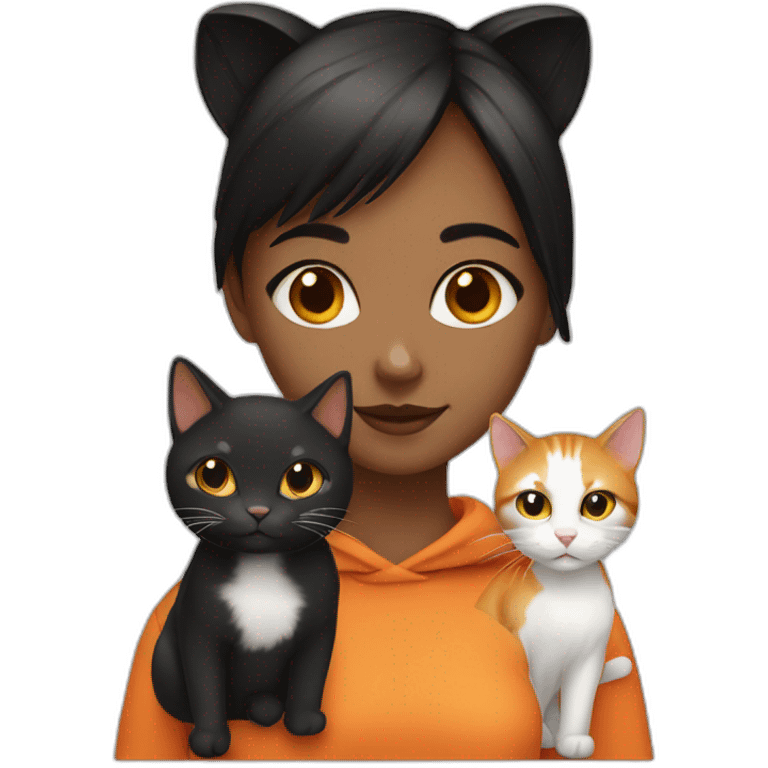 girl with white, orange, and black cat emoji