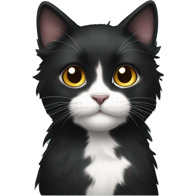 black cat domestic long-haired with white spot emoji