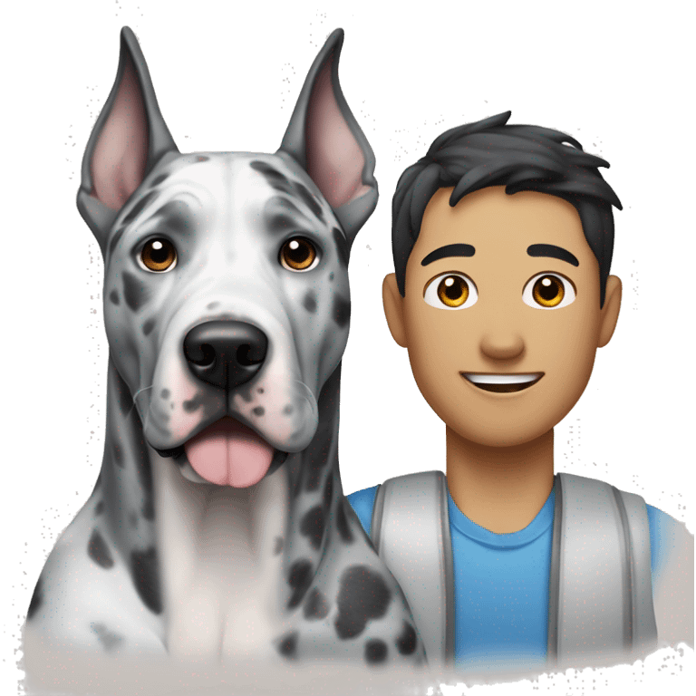 Asian man next to blue Merle great dane emoji