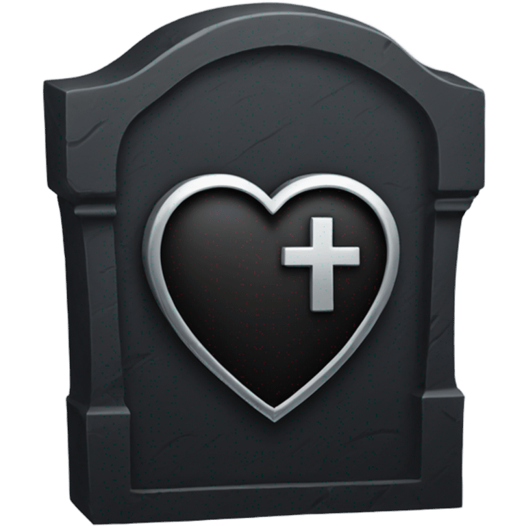 a black tombstone in silver RIP and a silver heart emoji