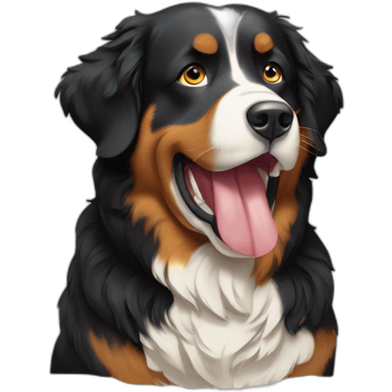 Bernese mountain dog eating raclette emoji