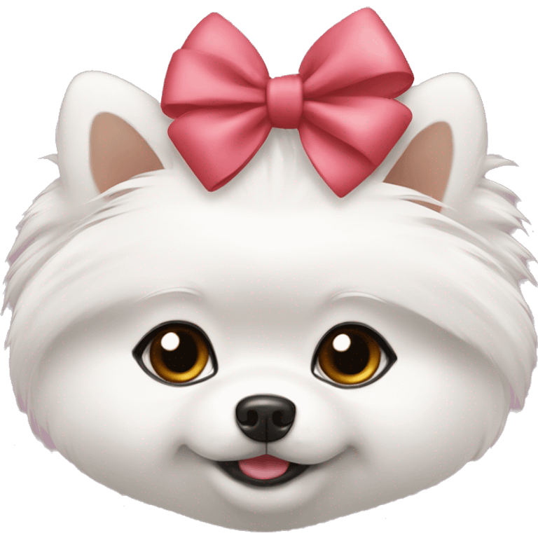 A small white pomeranian with a bow on her head emoji