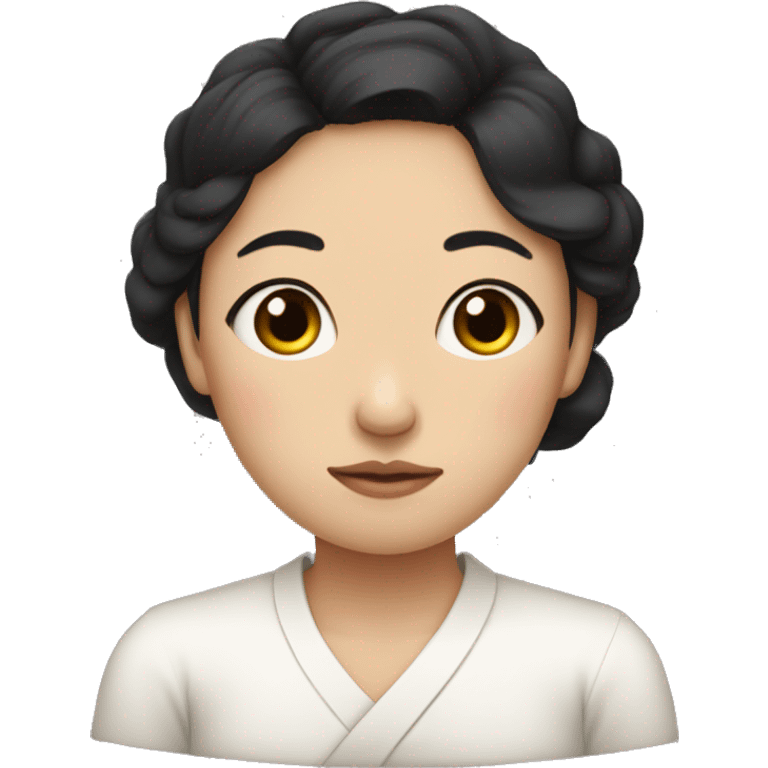 A Korean woman in her 30s with a difficult and very sad expression, mother, black hair, arms crossed emoji