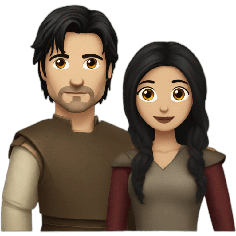 woman with black hair and jaime lannister from game of thrones, cute couple emoji