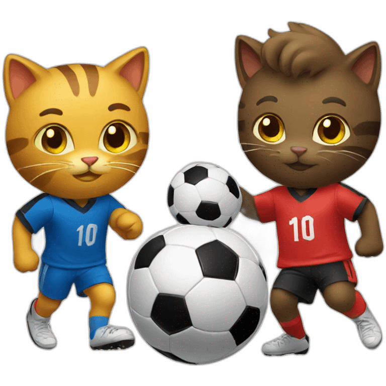 two cool cats playing soccer together emoji