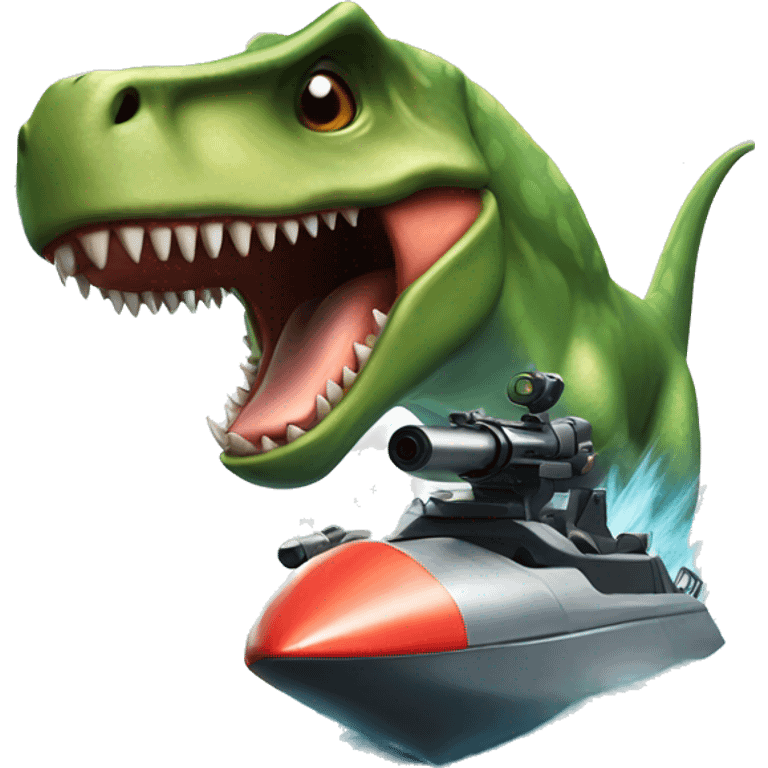 dinosaur riding a shark shooting laser guns emoji