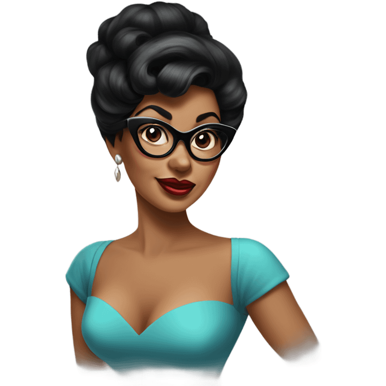 pin-up brown woman with black hair wearing 50s cat eye glasses  emoji