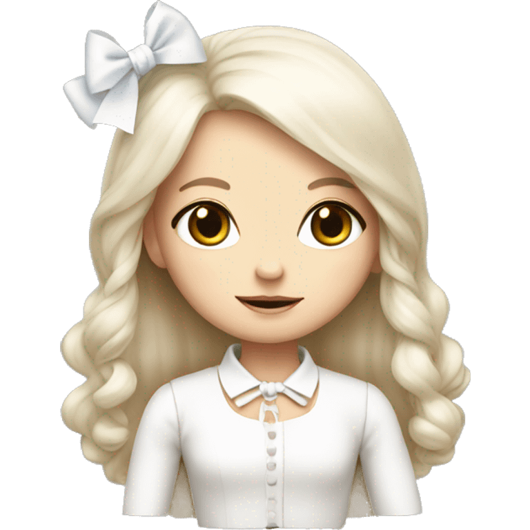 cute white doll with bow, long straight hair  emoji