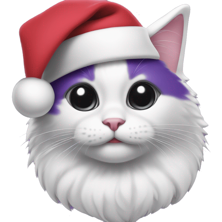 Black and white make kitten with a purple Santa hat on emoji