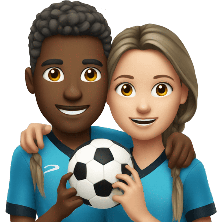 boy and girl enjoying soccer selfie emoji