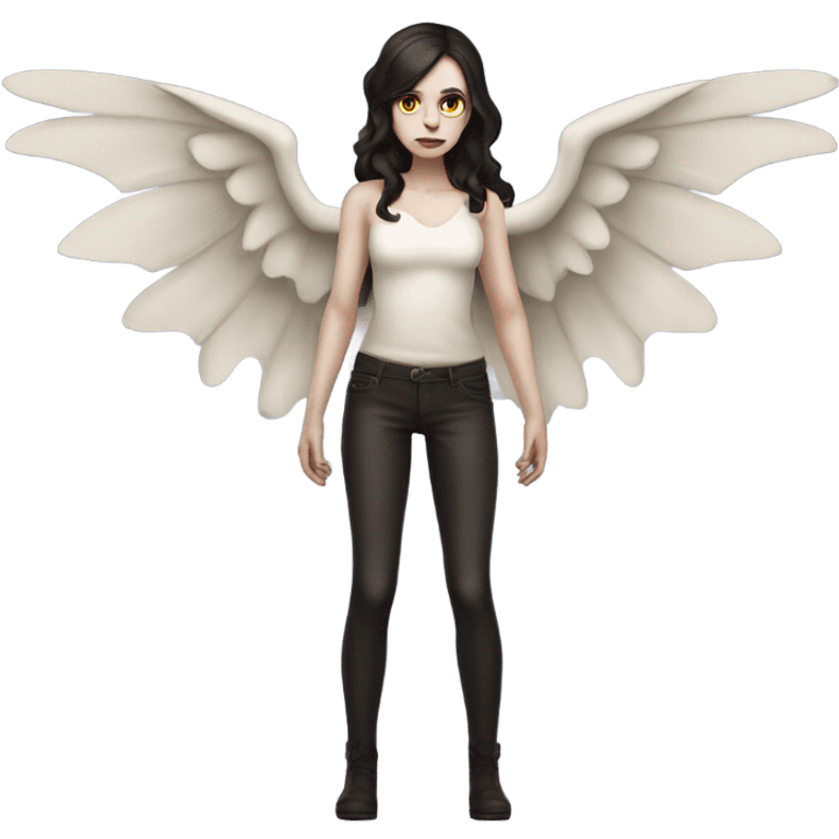 Pale skin, brunette demon woman with wings full body emoji