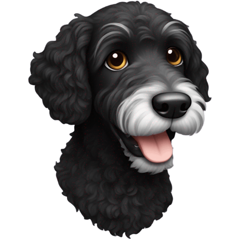 Black labradoodle with a white chin emoji