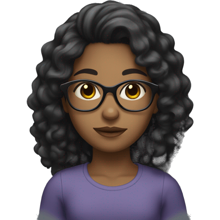 Girl with long curly black hair and brown skin and black eyes and glasses  emoji