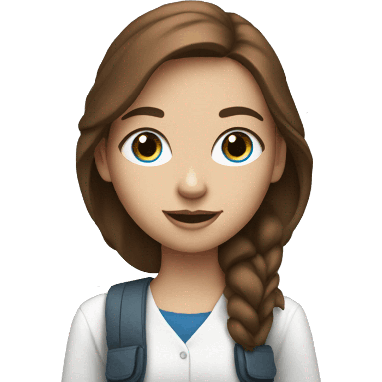 white IT girl student holding laptop, blue eyes, brown hair emoji