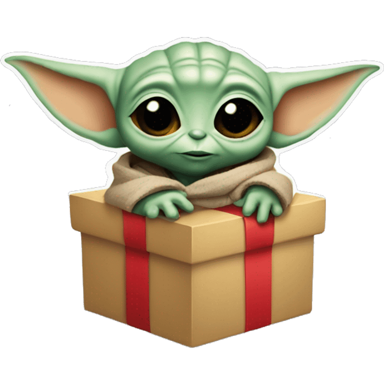 Baby Yoda holds gift box emoji