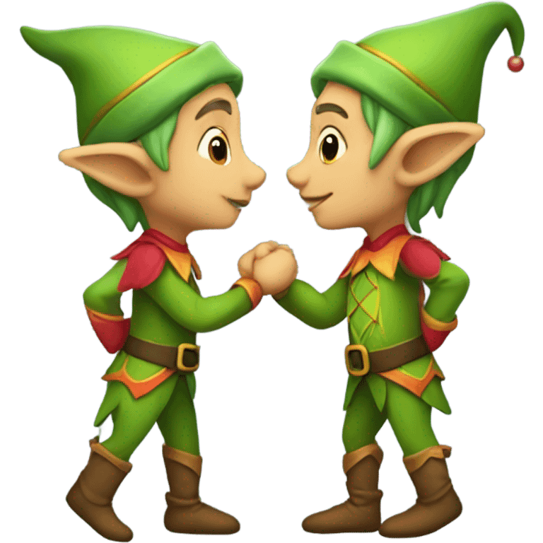 Elf on an elf kissing emoji