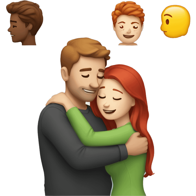 A man with brown hair hug a women with red hair emoji