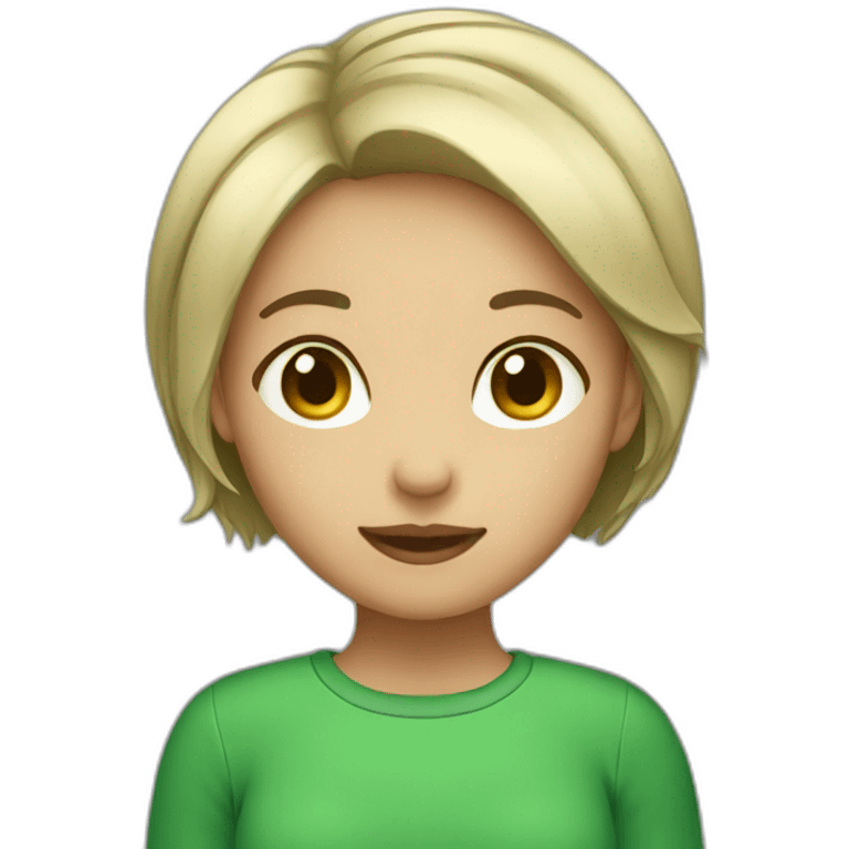 short hair girl wearing green emoji