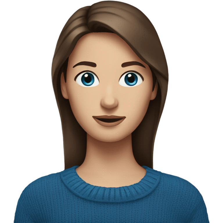 beautiful woman, straight brown hair, blue eyes, red sweater emoji